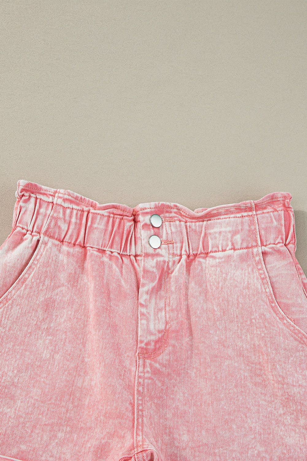 image-Black Vintage Washed Frilled High Waist Denim Shorts