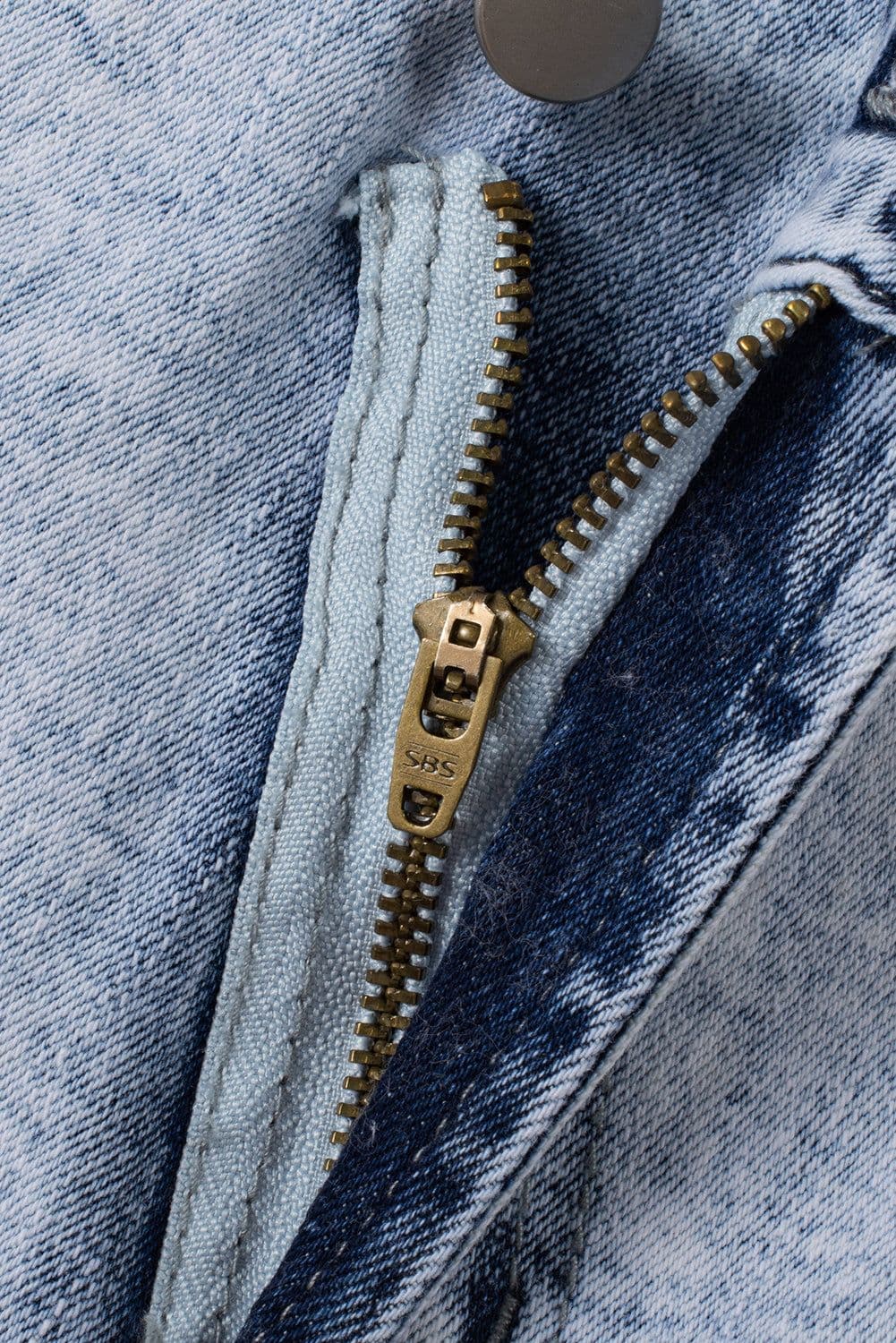 image-Light Blue Acid Wash Crossed Raw Edge Denim Shorts