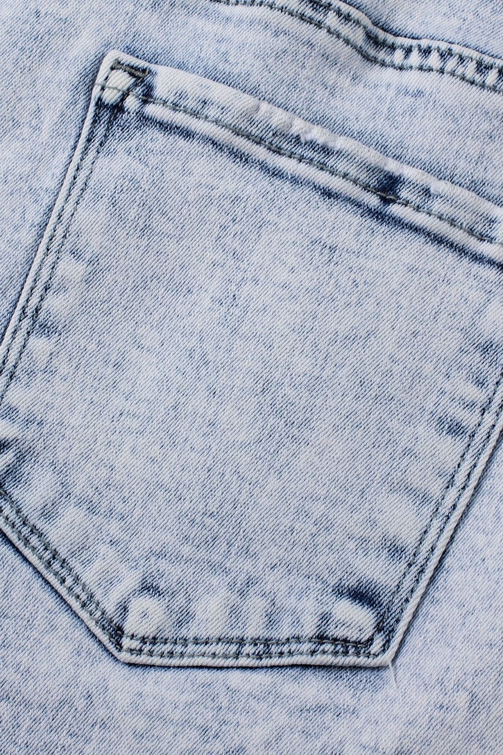 image-Light Blue Acid Wash Crossed Raw Edge Denim Shorts