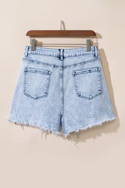 image-Light Blue Acid Wash Crossed Raw Edge Denim Shorts