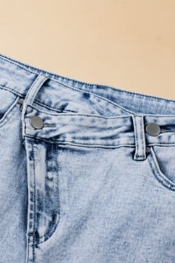 image-Light Blue Acid Wash Crossed Raw Edge Denim Shorts