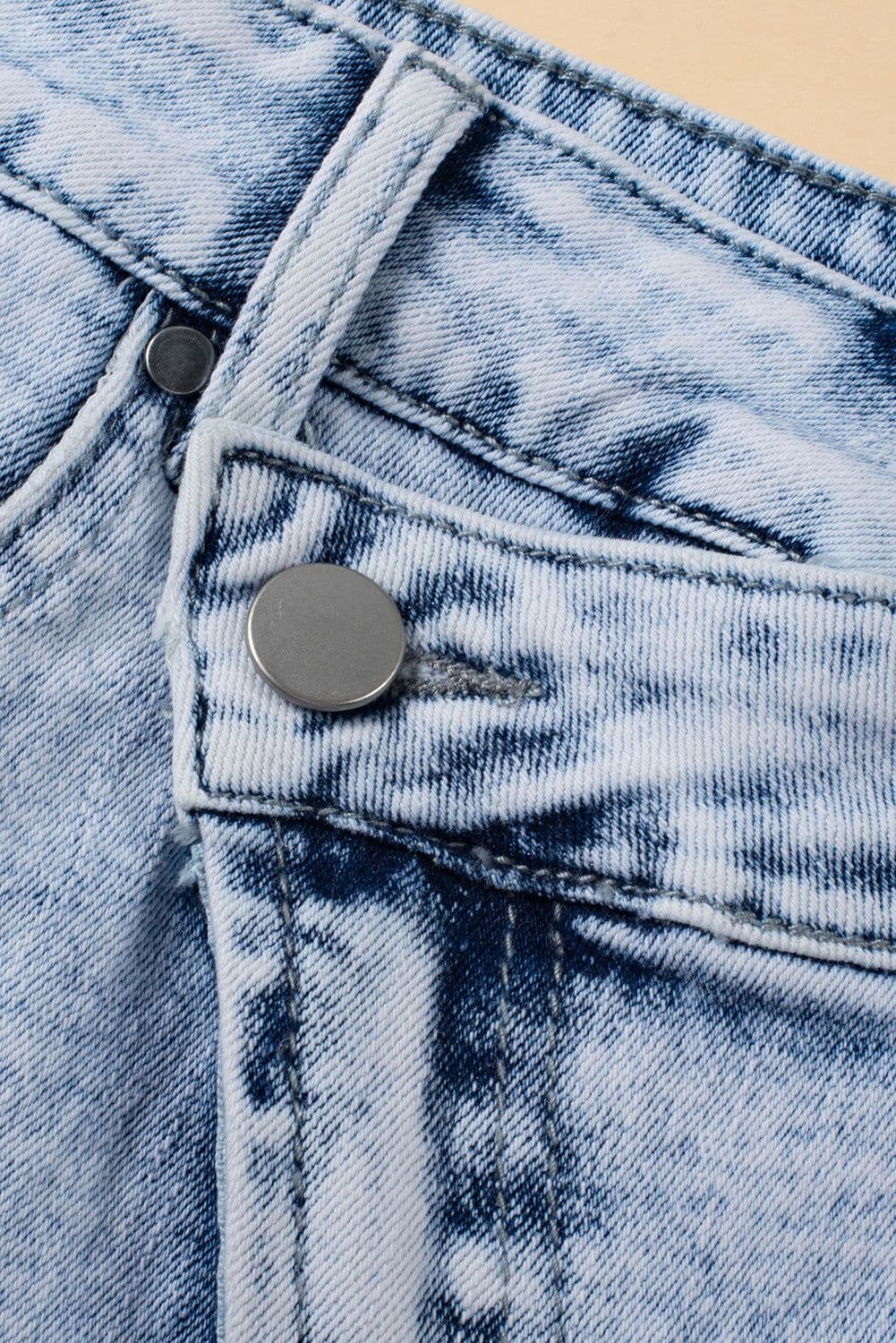 image-Light Blue Acid Wash Crossed Raw Edge Denim Shorts