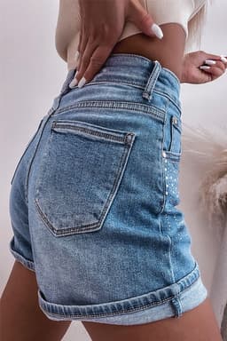 image-Ashleigh Blue Rhinestone Embellished Denim Shorts
