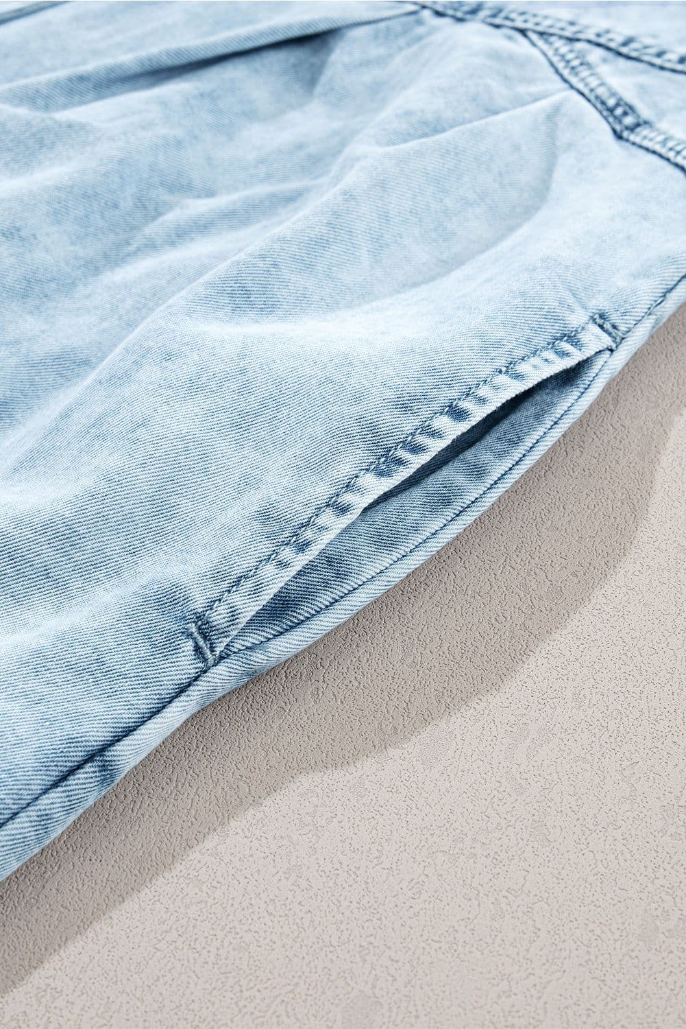 image-Beau Blue Mineral Wash Ruffled Short Sleeve Buttoned Denim Dress