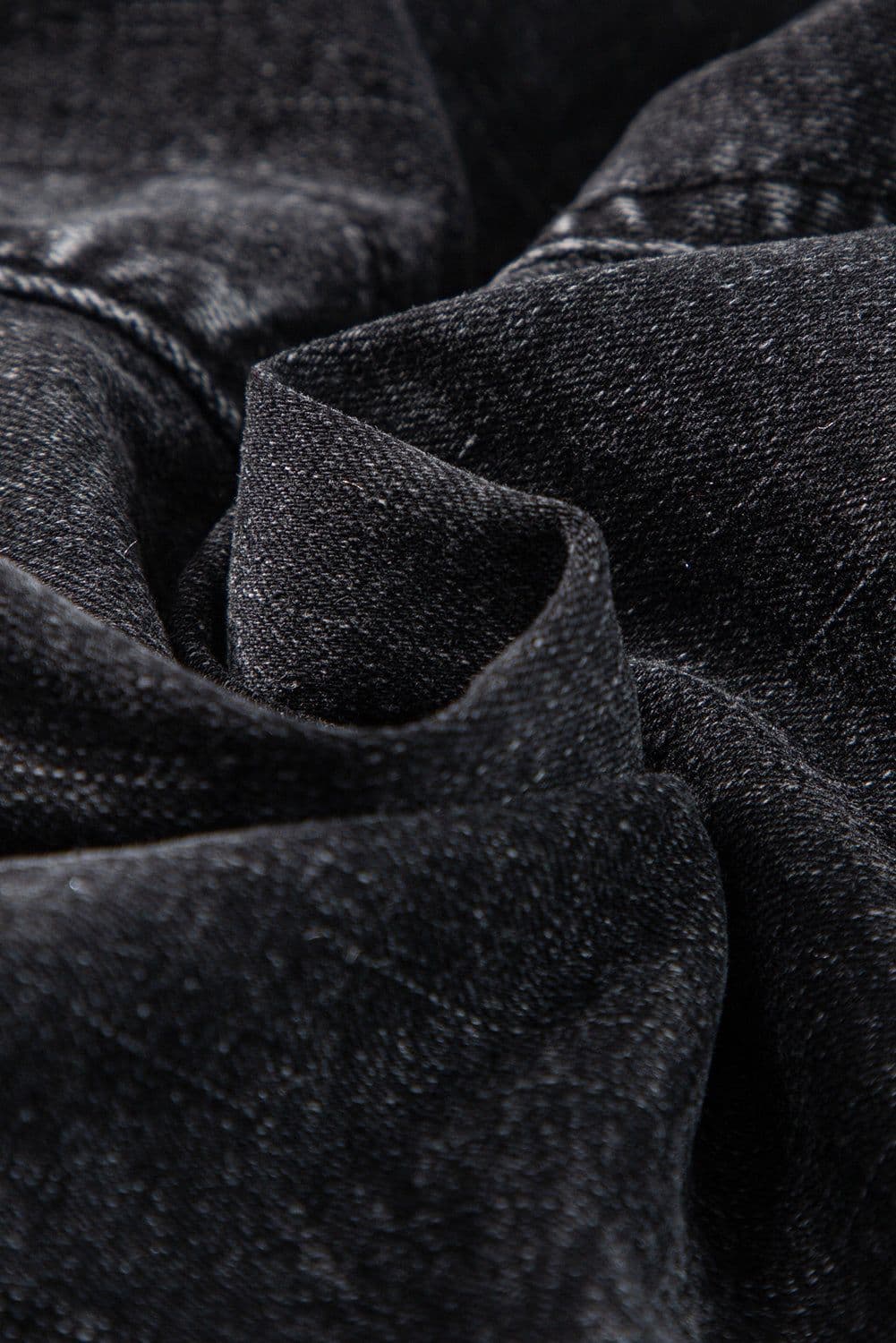 image-Black Smocked High Waist Mineral Washed Jean Shorts