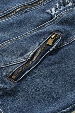image-Dark Blue Fake Two-Piece Hooded Zip-Up Denim Jacket