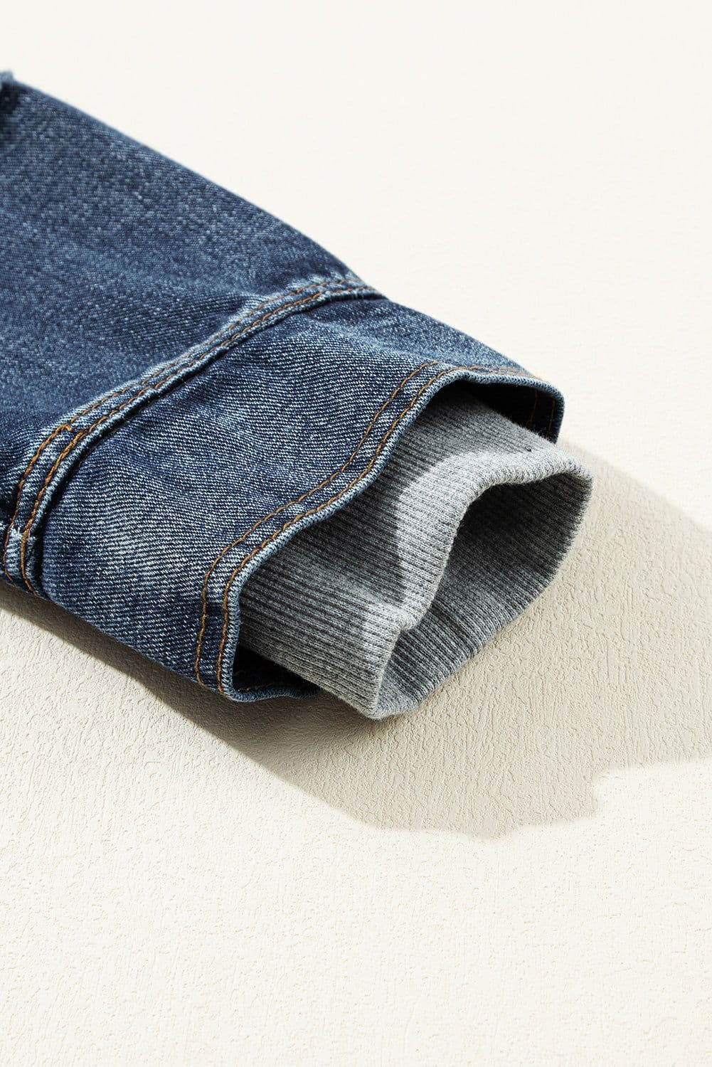 image-Dark Blue Fake Two-Piece Hooded Zip-Up Denim Jacket