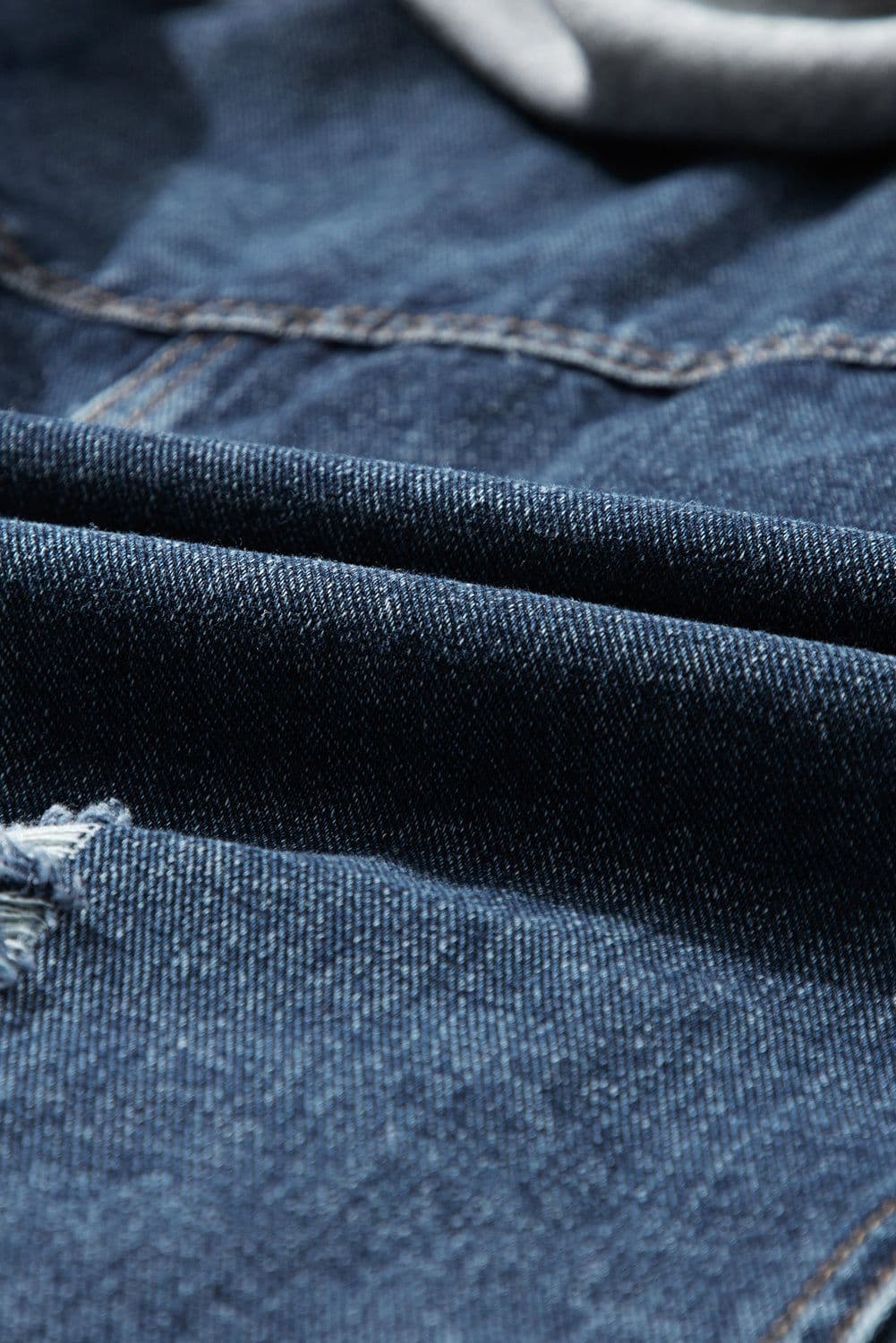 image-Dark Blue Fake Two-Piece Hooded Zip-Up Denim Jacket