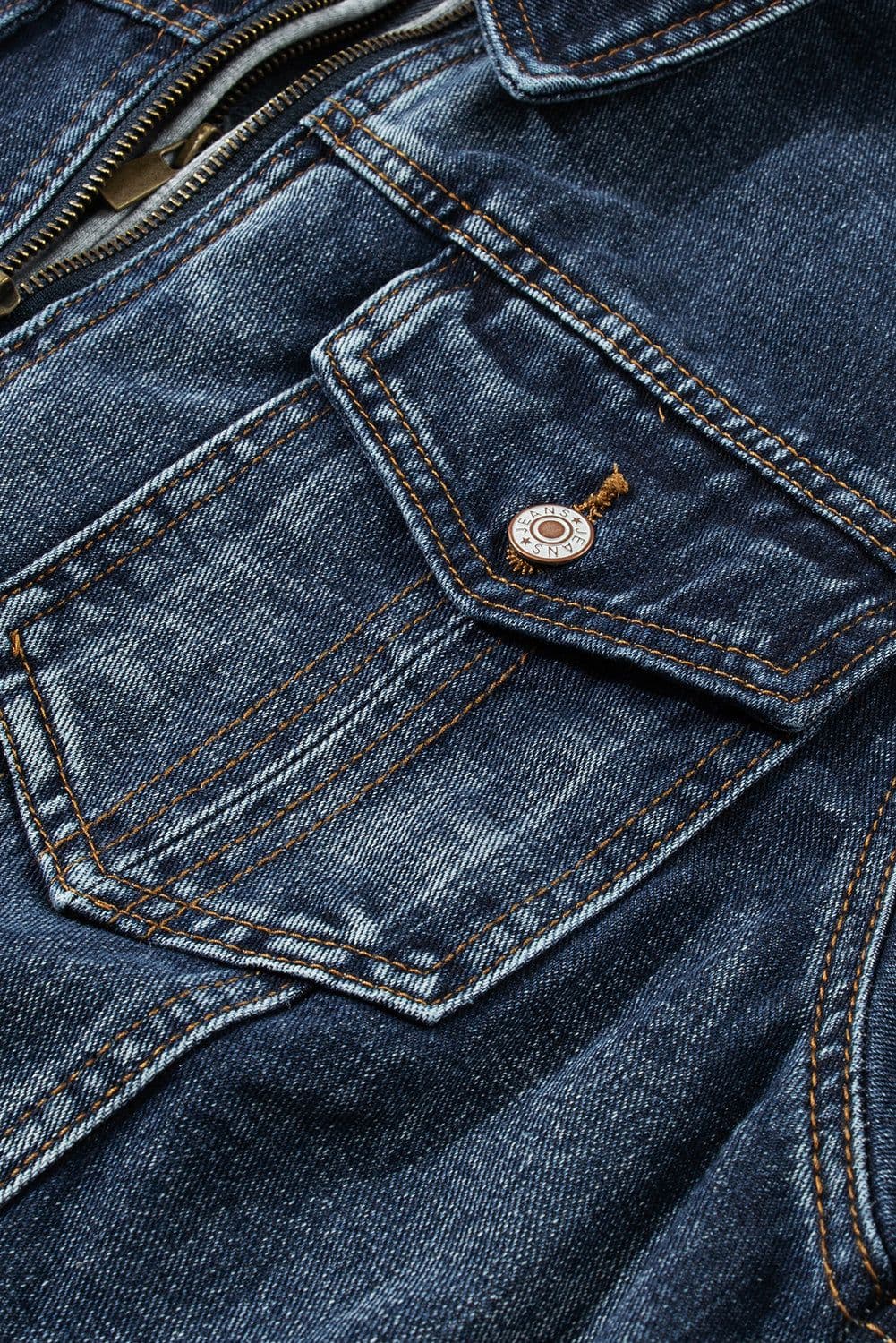 image-Dark Blue Fake Two-Piece Hooded Zip-Up Denim Jacket