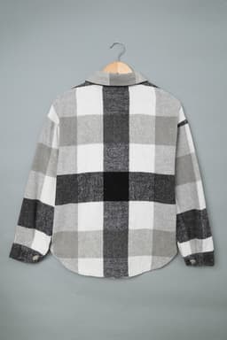 image-Plaid Color Block Buttoned Long Sleeve Jacket with Pocket
