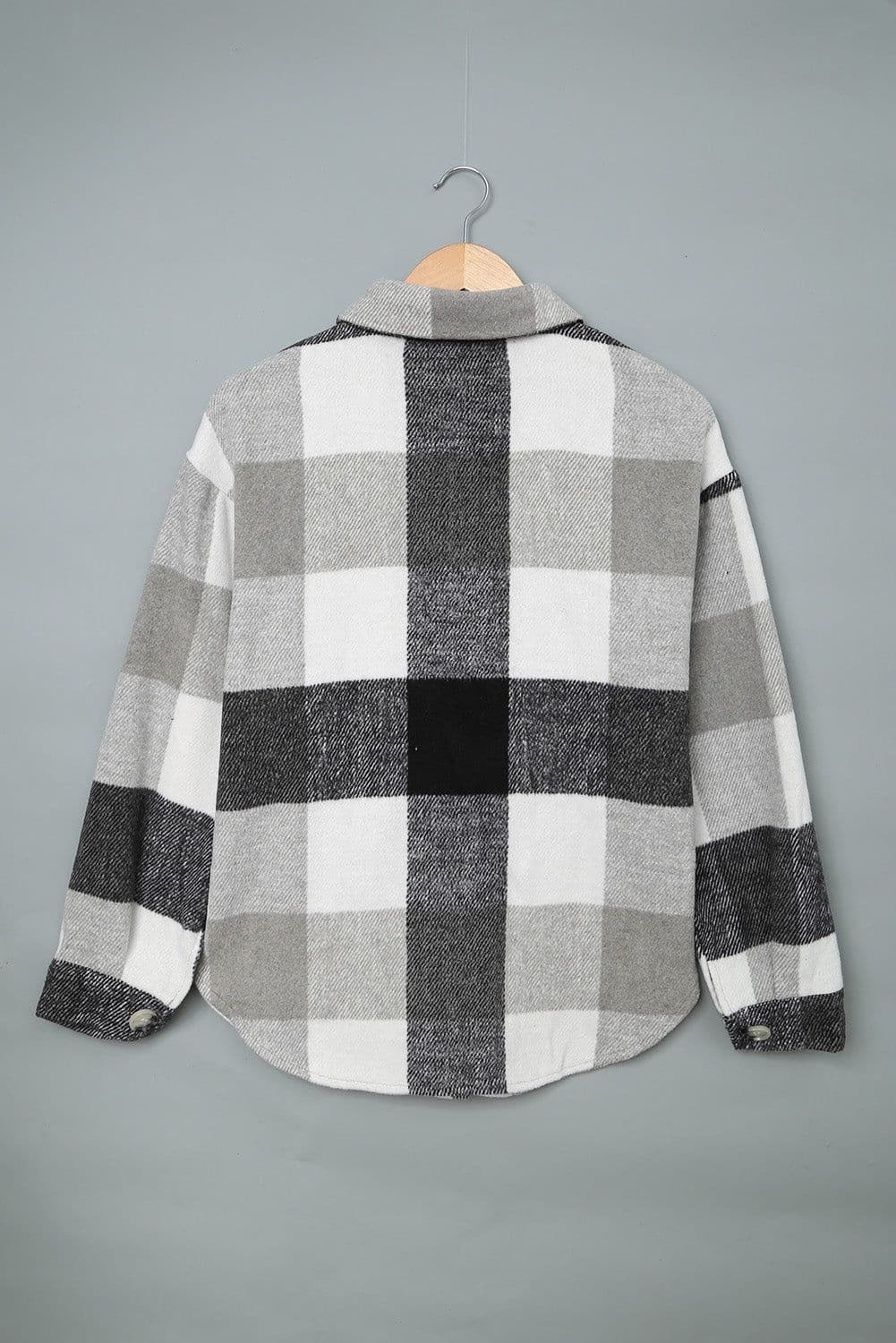 image-Plaid Color Block Buttoned Long Sleeve Jacket with Pocket