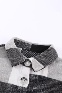 image-Plaid Color Block Buttoned Long Sleeve Jacket with Pocket