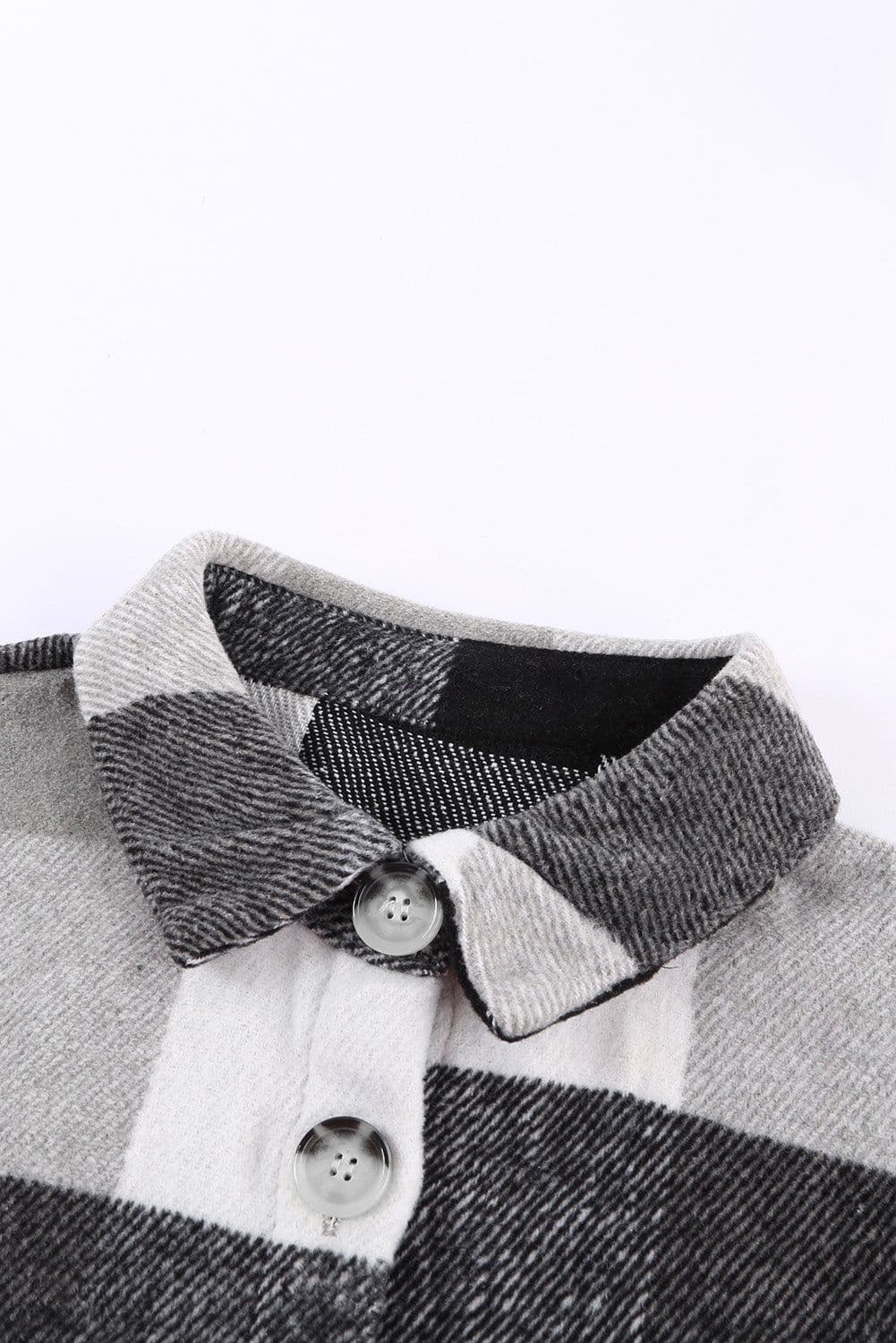 image-Plaid Color Block Buttoned Long Sleeve Jacket with Pocket