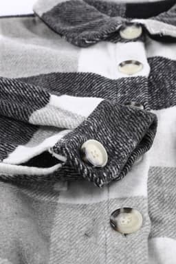 image-Plaid Color Block Buttoned Long Sleeve Jacket with Pocket