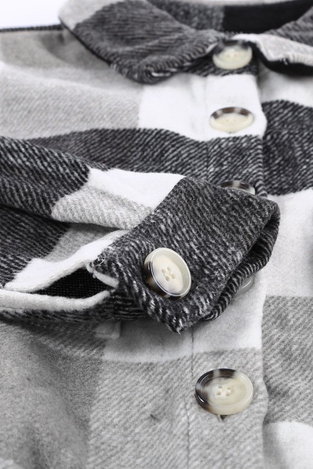 image-Plaid Color Block Buttoned Long Sleeve Jacket with Pocket