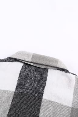 image-Plaid Color Block Buttoned Long Sleeve Jacket with Pocket