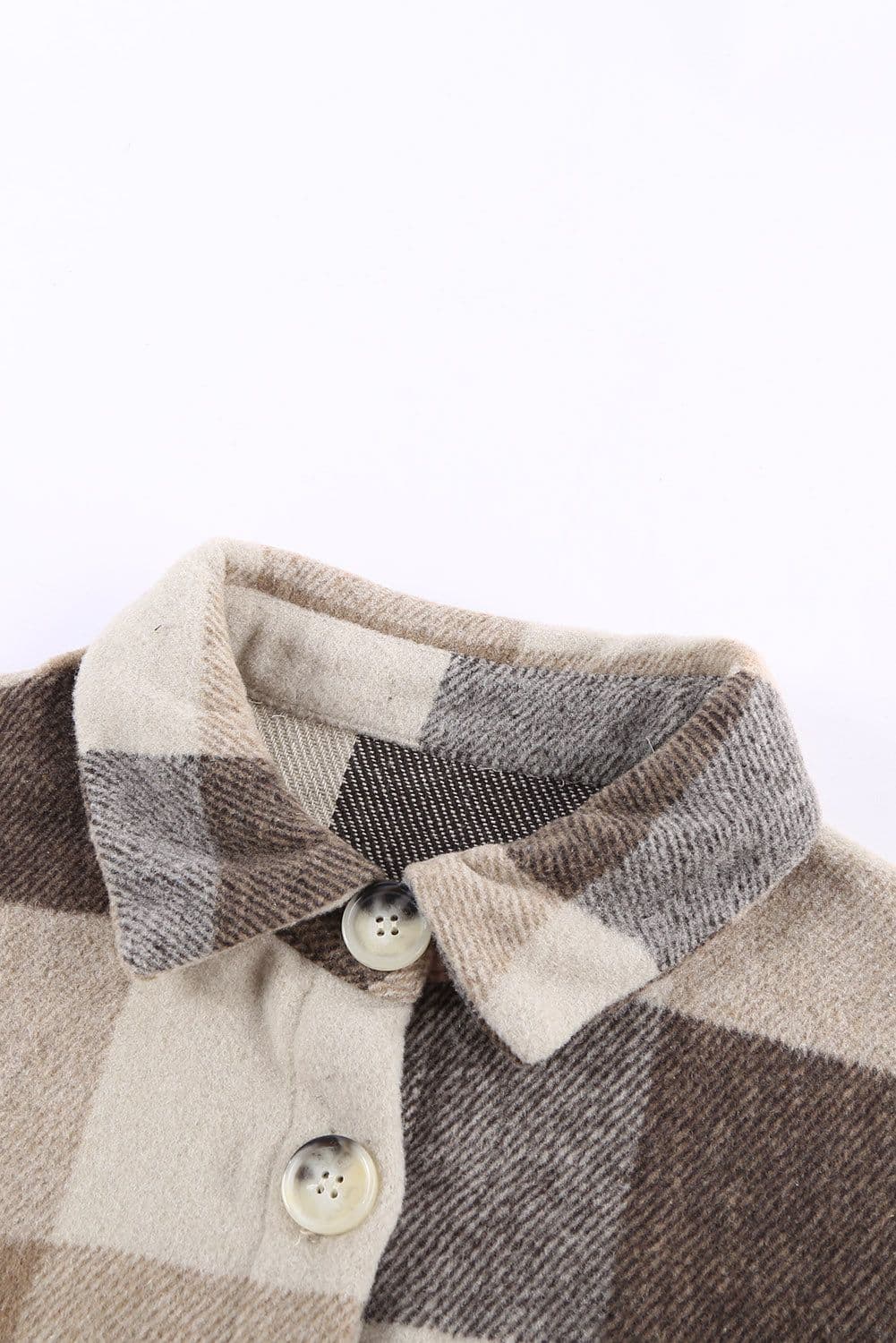 image-Plaid Color Block Buttoned Long Sleeve Jacket with Pocket