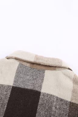 image-Plaid Color Block Buttoned Long Sleeve Jacket with Pocket
