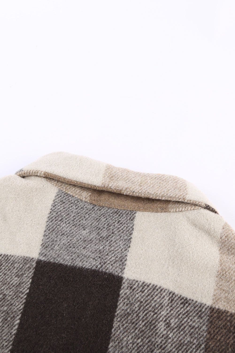 image-Plaid Color Block Buttoned Long Sleeve Jacket with Pocket