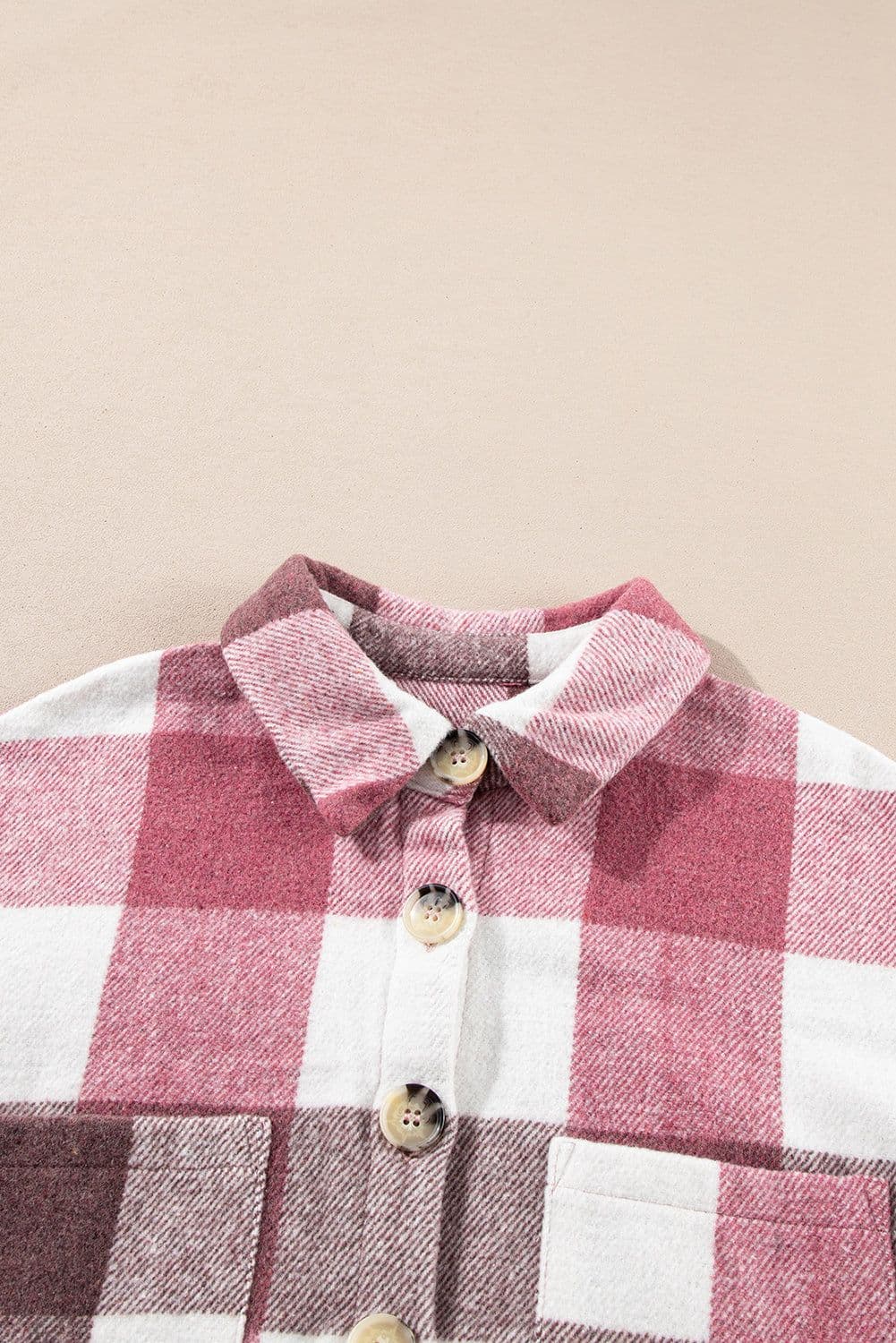 image-Plaid Color Block Buttoned Long Sleeve Jacket with Pocket