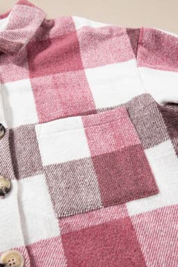 image-Plaid Color Block Buttoned Long Sleeve Jacket with Pocket