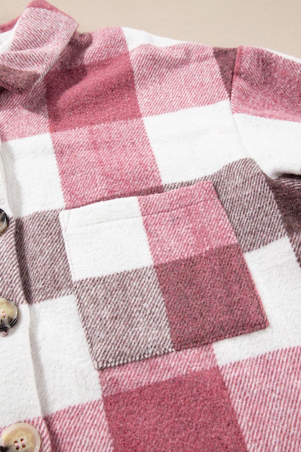 image-Plaid Color Block Buttoned Long Sleeve Jacket with Pocket