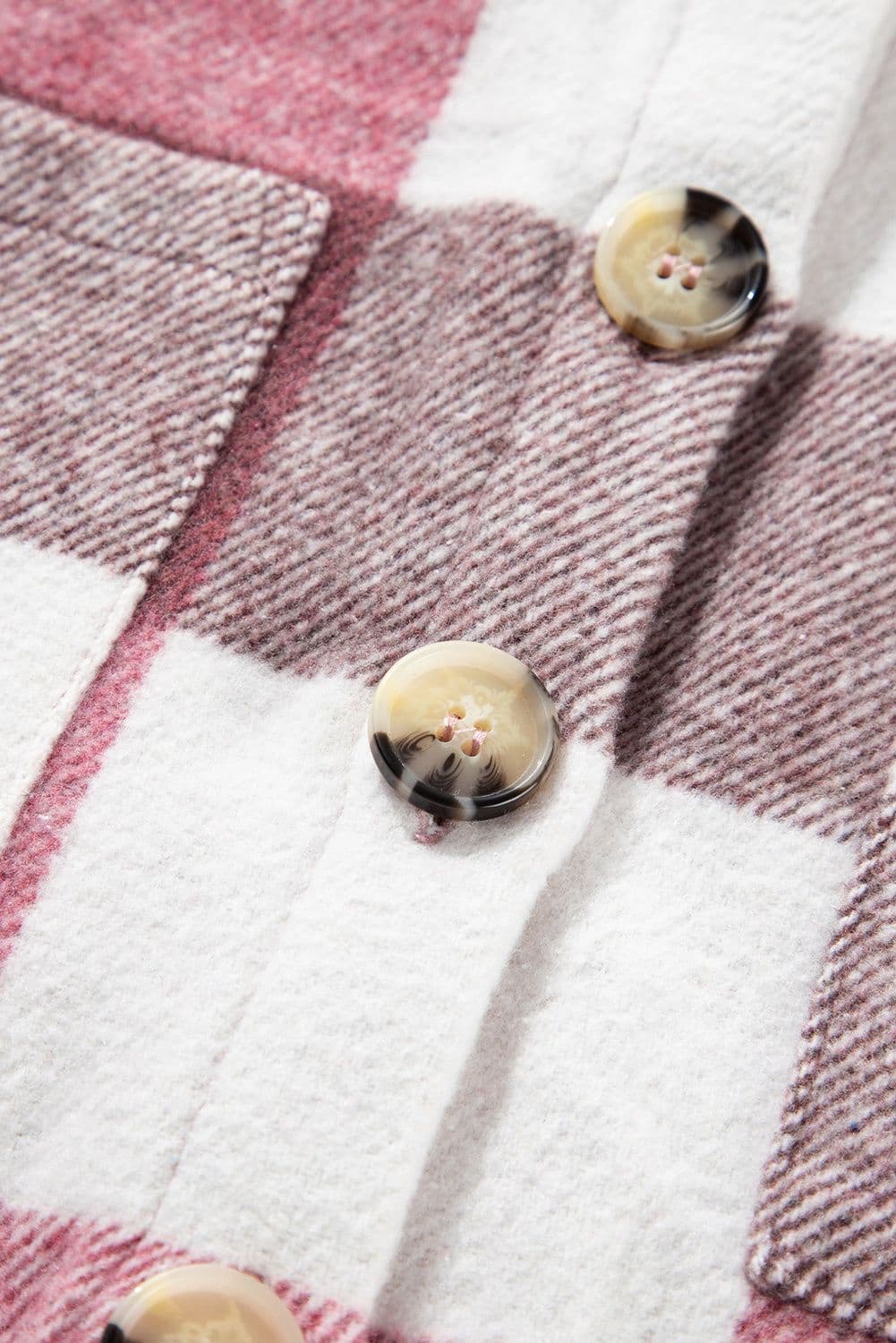 image-Plaid Color Block Buttoned Long Sleeve Jacket with Pocket