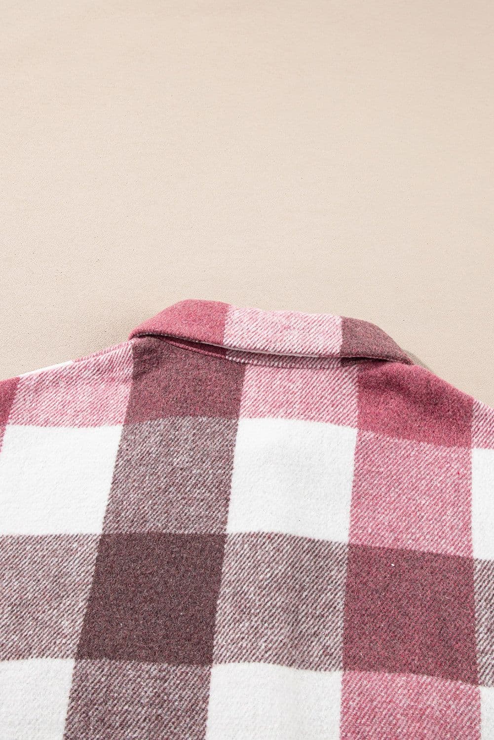 image-Plaid Color Block Buttoned Long Sleeve Jacket with Pocket
