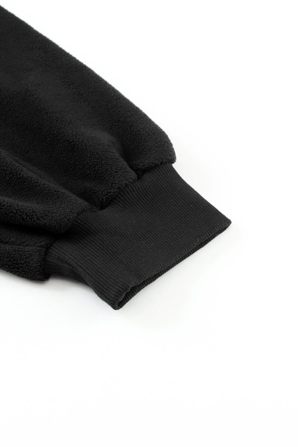 image-Black Flap Pocket Drawstring Hood Zip Up Jacket