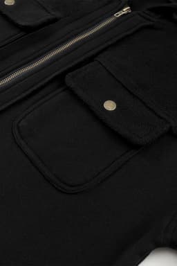 image-Black Flap Pocket Drawstring Hood Zip Up Jacket