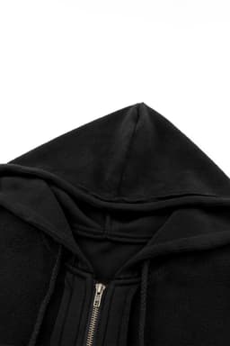 image-Black Flap Pocket Drawstring Hood Zip Up Jacket