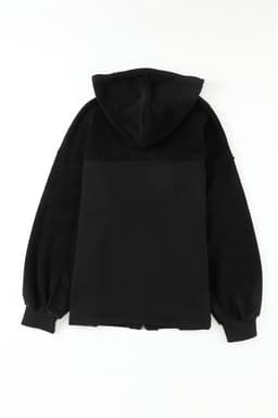 image-Black Flap Pocket Drawstring Hood Zip Up Jacket
