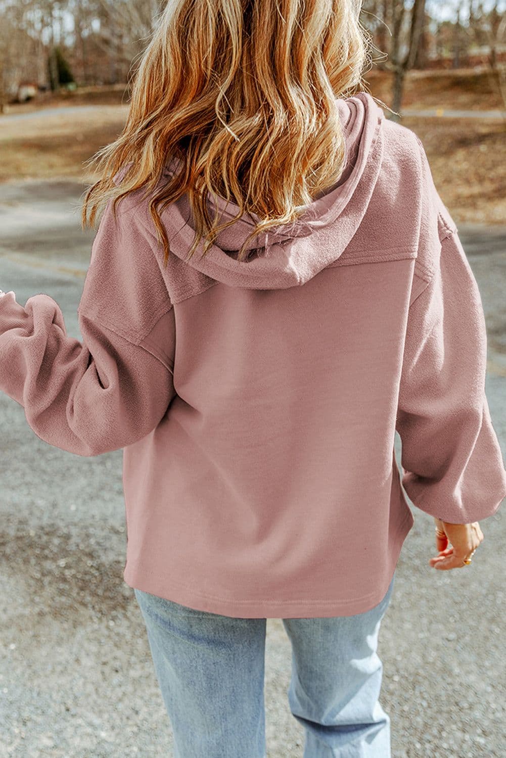 image-Black Flap Pocket Drawstring Hood Zip Up Jacket