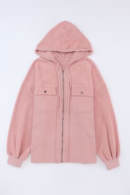 image-Black Flap Pocket Drawstring Hood Zip Up Jacket