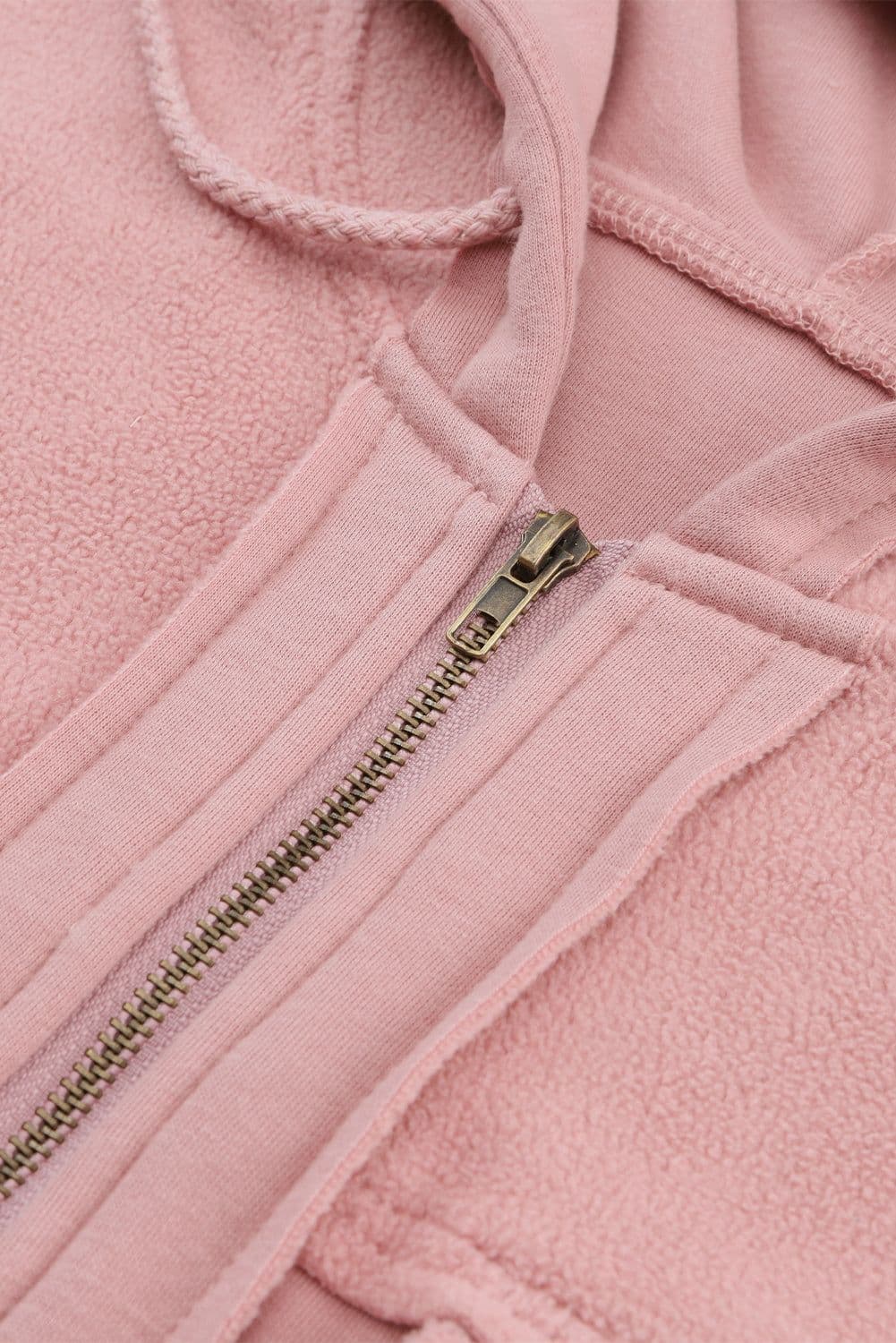 image-Black Flap Pocket Drawstring Hood Zip Up Jacket