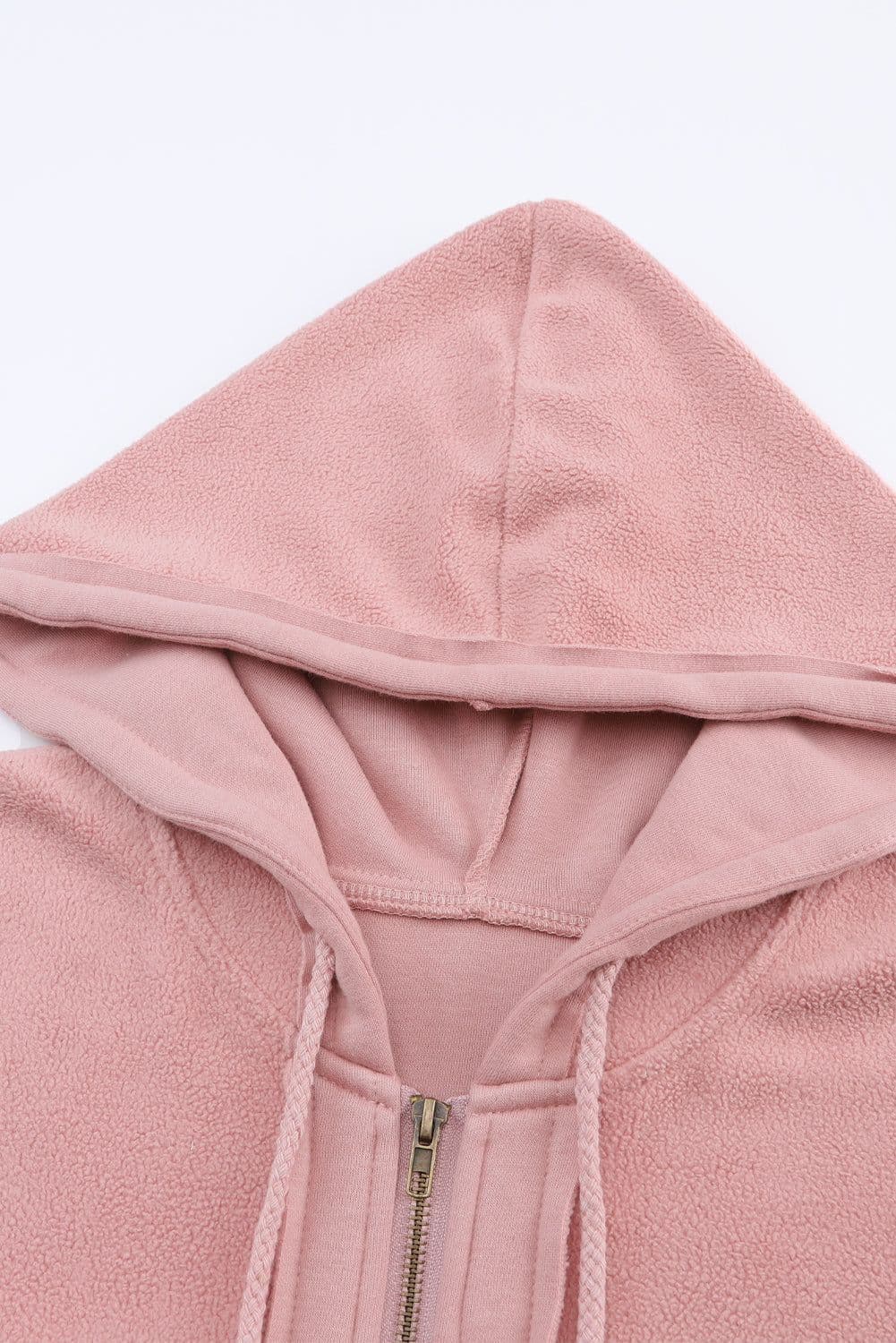 image-Black Flap Pocket Drawstring Hood Zip Up Jacket
