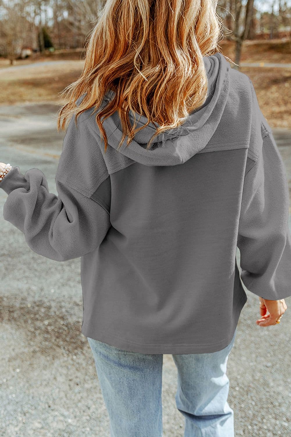image-Black Flap Pocket Drawstring Hood Zip Up Jacket