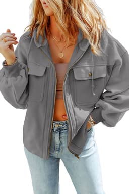 image-Black Flap Pocket Drawstring Hood Zip Up Jacket
