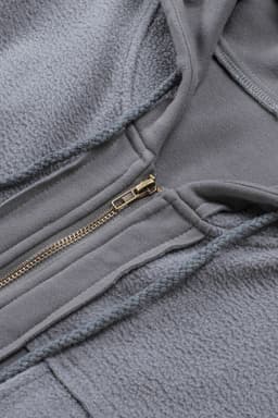 image-Black Flap Pocket Drawstring Hood Zip Up Jacket