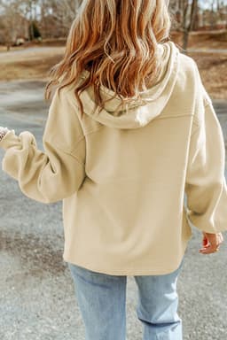 image-Black Flap Pocket Drawstring Hood Zip Up Jacket