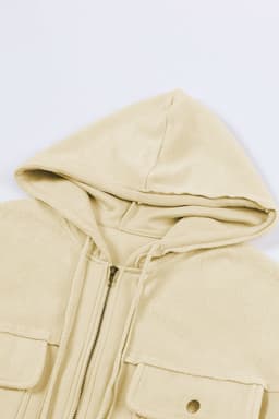 image-Black Flap Pocket Drawstring Hood Zip Up Jacket