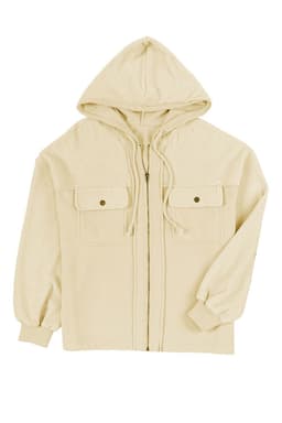 image-Black Flap Pocket Drawstring Hood Zip Up Jacket