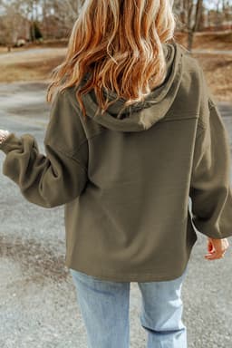 image-Black Flap Pocket Drawstring Hood Zip Up Jacket