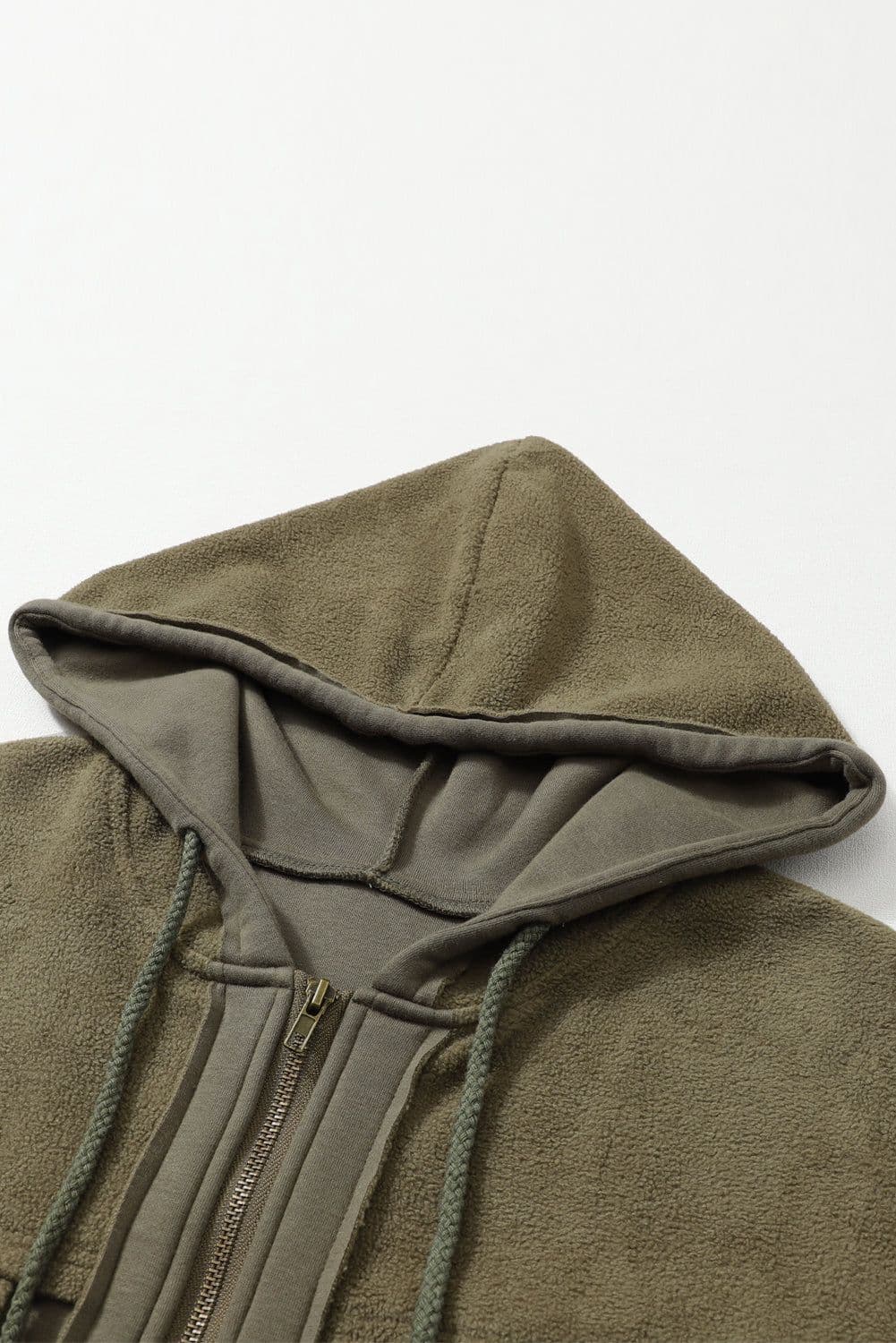 image-Black Flap Pocket Drawstring Hood Zip Up Jacket