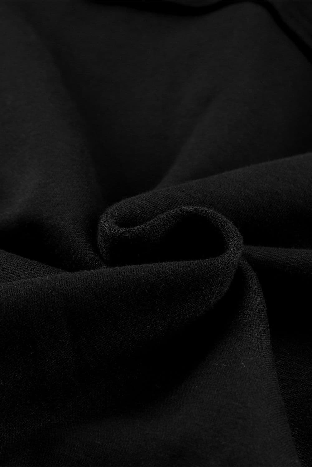 image-Black Flap Pocket Drawstring Hood Zip Up Jacket