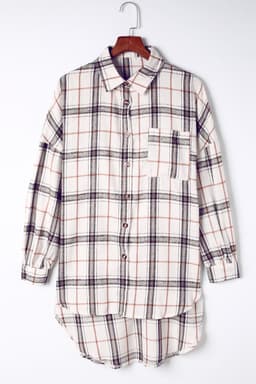 image-White Oversized Plaid Pattern Shacket with Slits