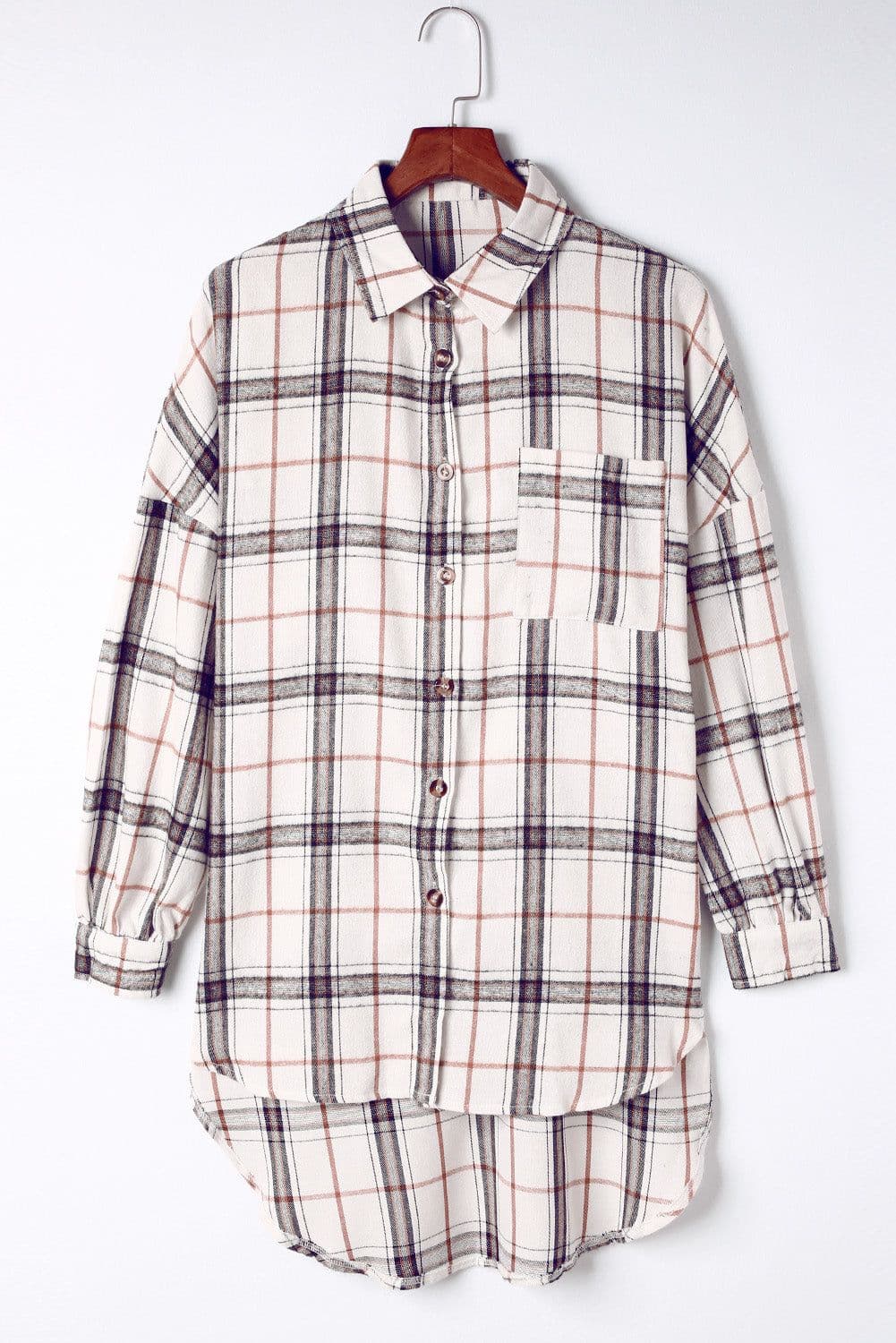 image-White Oversized Plaid Pattern Shacket with Slits