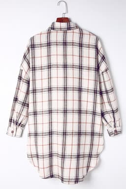 image-White Oversized Plaid Pattern Shacket with Slits
