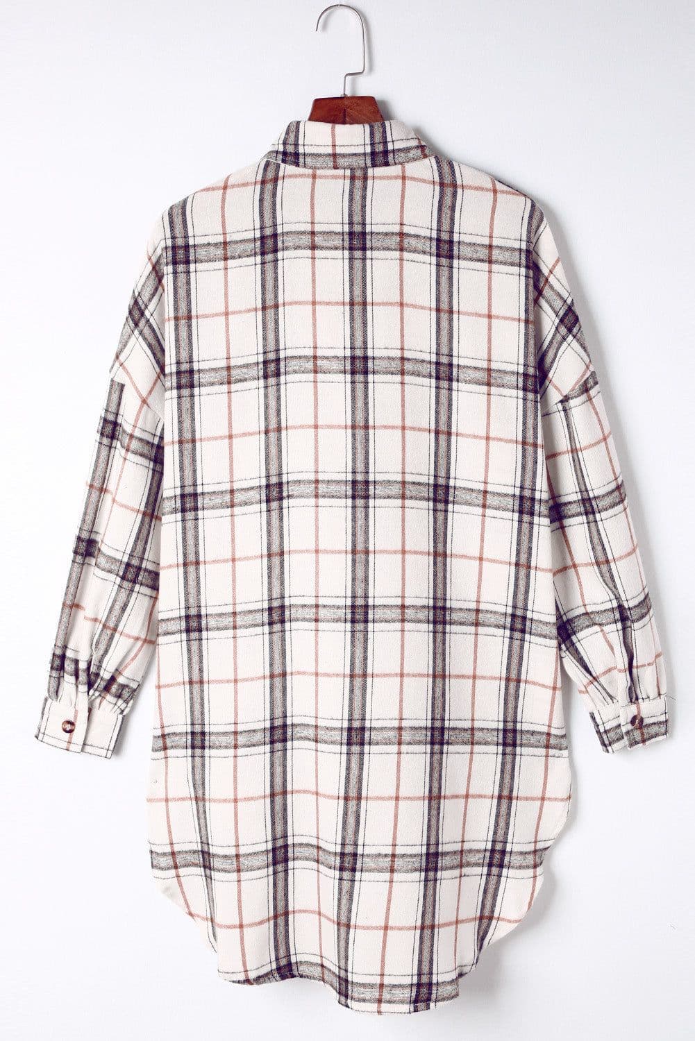 image-White Oversized Plaid Pattern Shacket with Slits