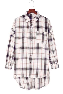 image-White Oversized Plaid Pattern Shacket with Slits